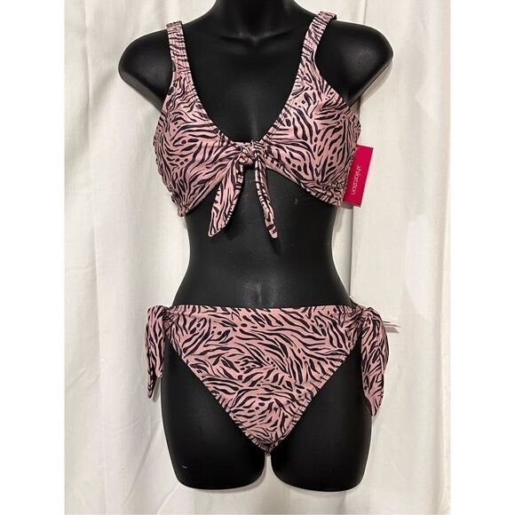 NEW WITH TAGS Xhilaration High Leg High Waist Metallic Mauve Animal Print two pi - Picture 1 of 8